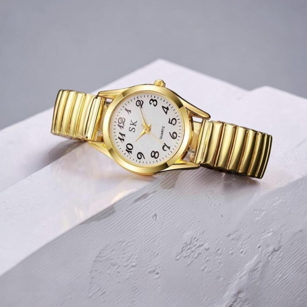 Gold-Tone Quartz Watch with Comfortable Stretchy Expansion Band